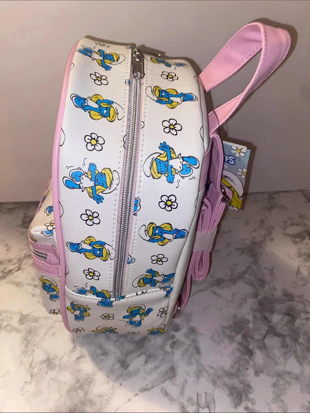 Claire's The Smurfs Mini Backpack - White, Pink, Blue, Yellow